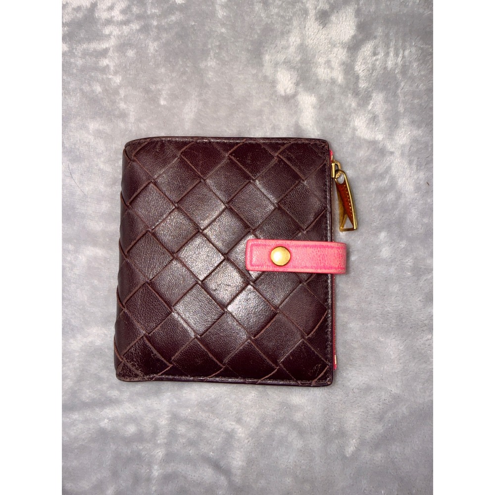 Bottega Veneta Intrecciato Leather Bifold Wallet Brown Pink Made in Italy - Picture 1 of 15